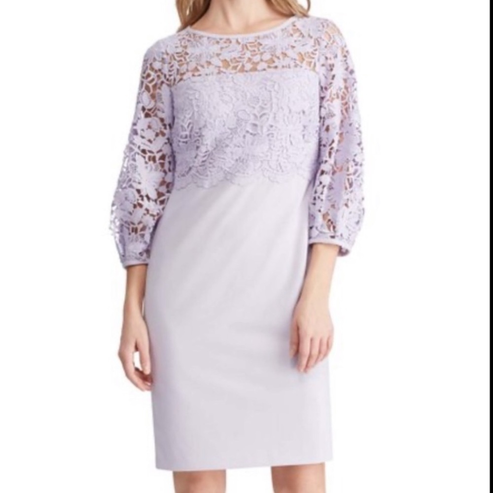 Lauren Ralph Lauren NWT Fresh Orchid & Wheat LaceBalloon-Sleeve Sheath Dress 8P - Picture 2 of 16